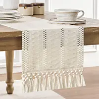 Beige Boho Table Runner with Tassels Hand Woven Table Runner Rustic Farmhouse Table Runner for Kitchen Dining Table Home Decor 6