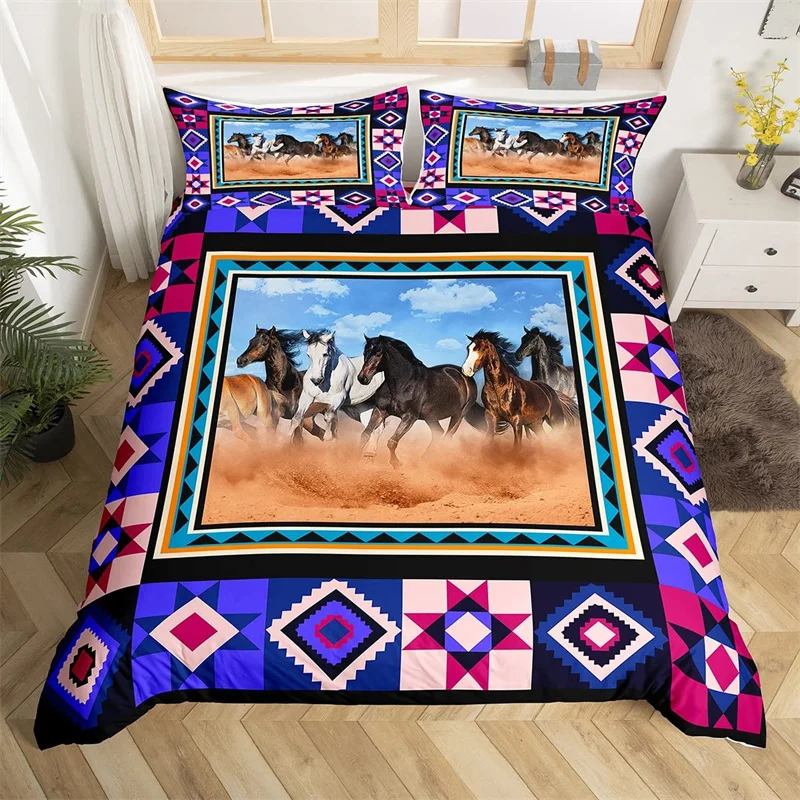 Copripiumino Per Cavallo Al Galoppo Set Biancheria Da Letto Per Animali Da Fattoria Boho Geometry Copripiumino Etnico Tribe Arrow Aztec Set Letto A Tr