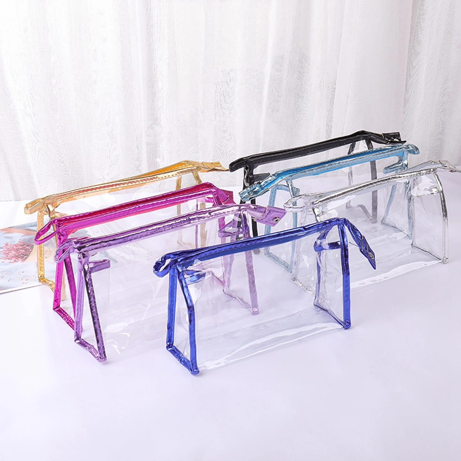 1PC Transparent Handheld Makeup Bag Fashionable Women's Storage Bag Travel Toilet Bag Official Bun