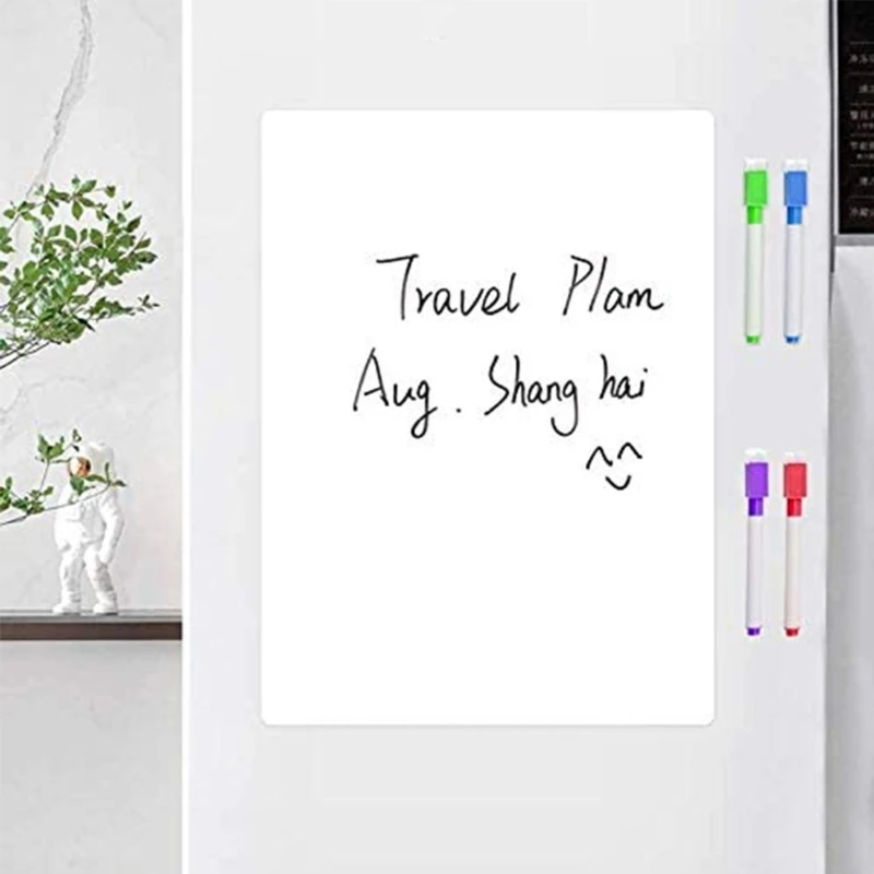 Fridge Message Board Sheet Self Adhesive with Drying Erase 3 Markers Magnetic Whiteboard for Refrigerator Shopping List