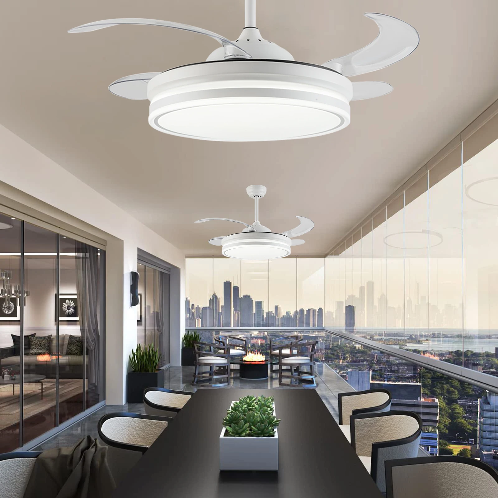 LED ceiling fan Modern home with light remote control bedroom decoration ventilation light air invisible blade mute