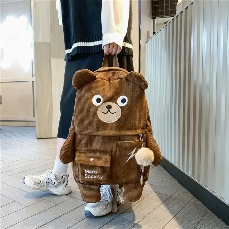 

Новинка 2023, Вместительная дорожная сумка для багажа, милый рюкзак в Корейском стиле с мультипликационным медведем Y2k, плюшевая Повседневная универсальная школьная сумка