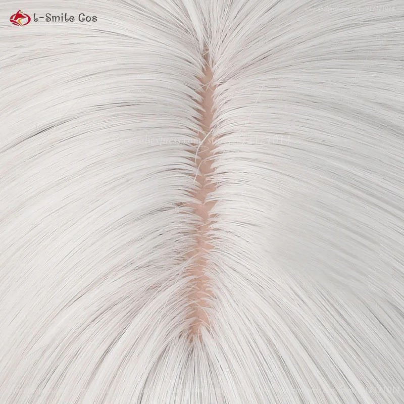 Tomoe Cosplay Perücke Silberweiß Unisex Anime Wig Hitzebeständig mit Ohren 25