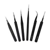 6PCS Stainless Steel Lash Tweezers Black Straight Point Elbow Nail Art Tweezer Makeup Eyelash Extension Applicator Beauty Tools 2