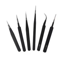 6PCS Stainless Steel Lash Tweezers Black Straight Point Elbow Nail Art Tweezer Makeup Eyelash Extension Applicator Beauty Tools 2