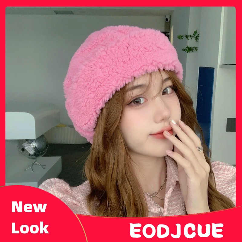 

New Korean Version Lamb Wool Beanie Cap Women Autumn and Winter Casual Fashion Hip Hop Landlord Caps Outdoor Warm Docker Hat
