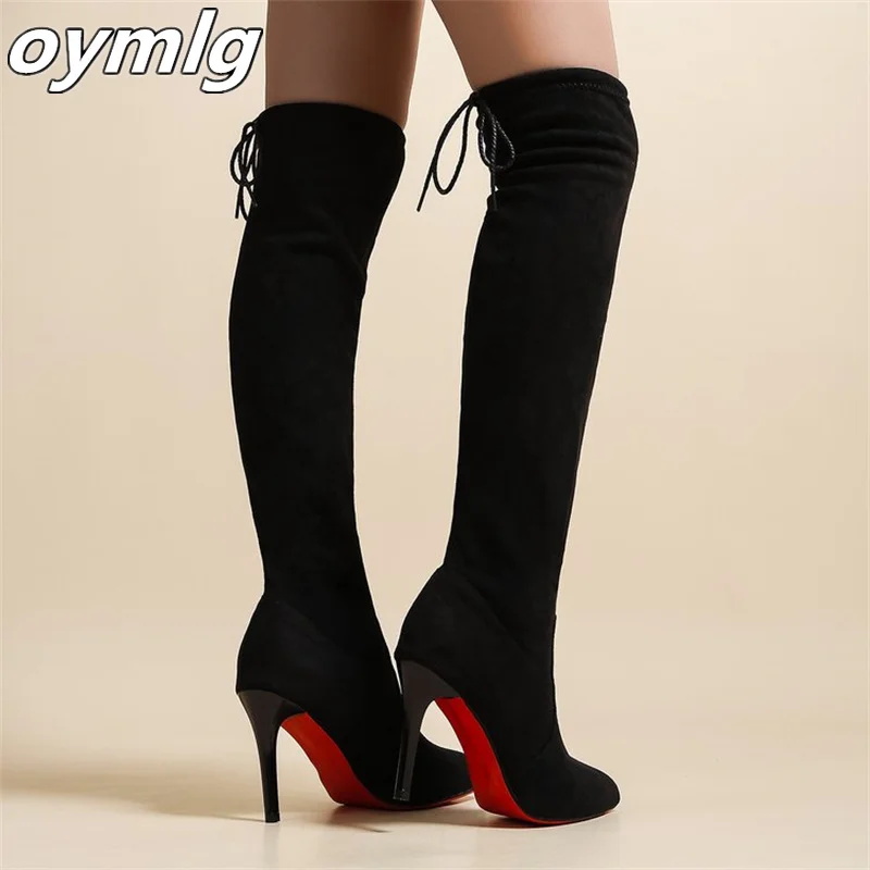 High boots, black knee high boots, women's thin heeled pointed high heels, 2023 autumn and winter new style