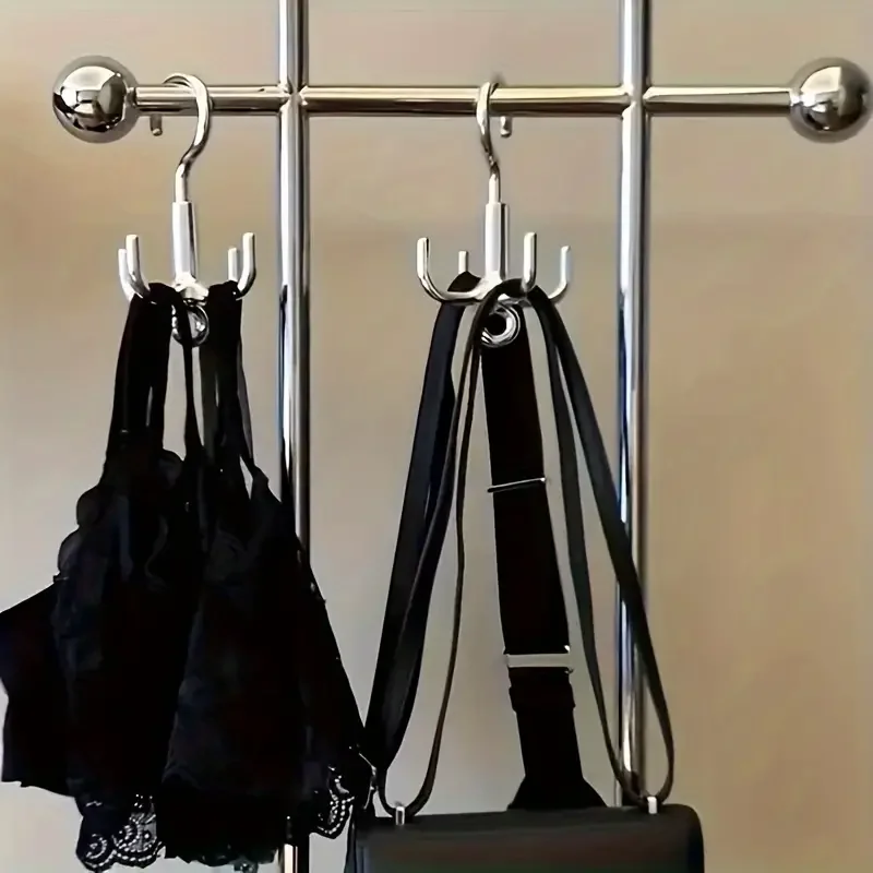 Clothes Hooks 1Pc Multifunctional Rotating Punch Free 4-Claw Rotation Coat Hanger Belt Organizer Scarf Storage Rack Wardrobe