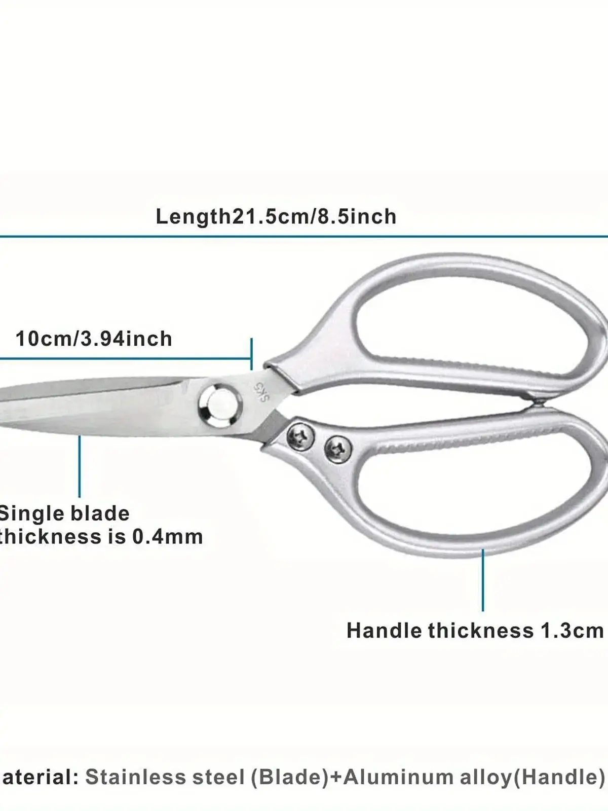 Professional 8.5-inch Stainless Steel Kitchen Scissors with Aluminum Alloy Handle - Perfect for Cutting Chicken Bones Meat Fish