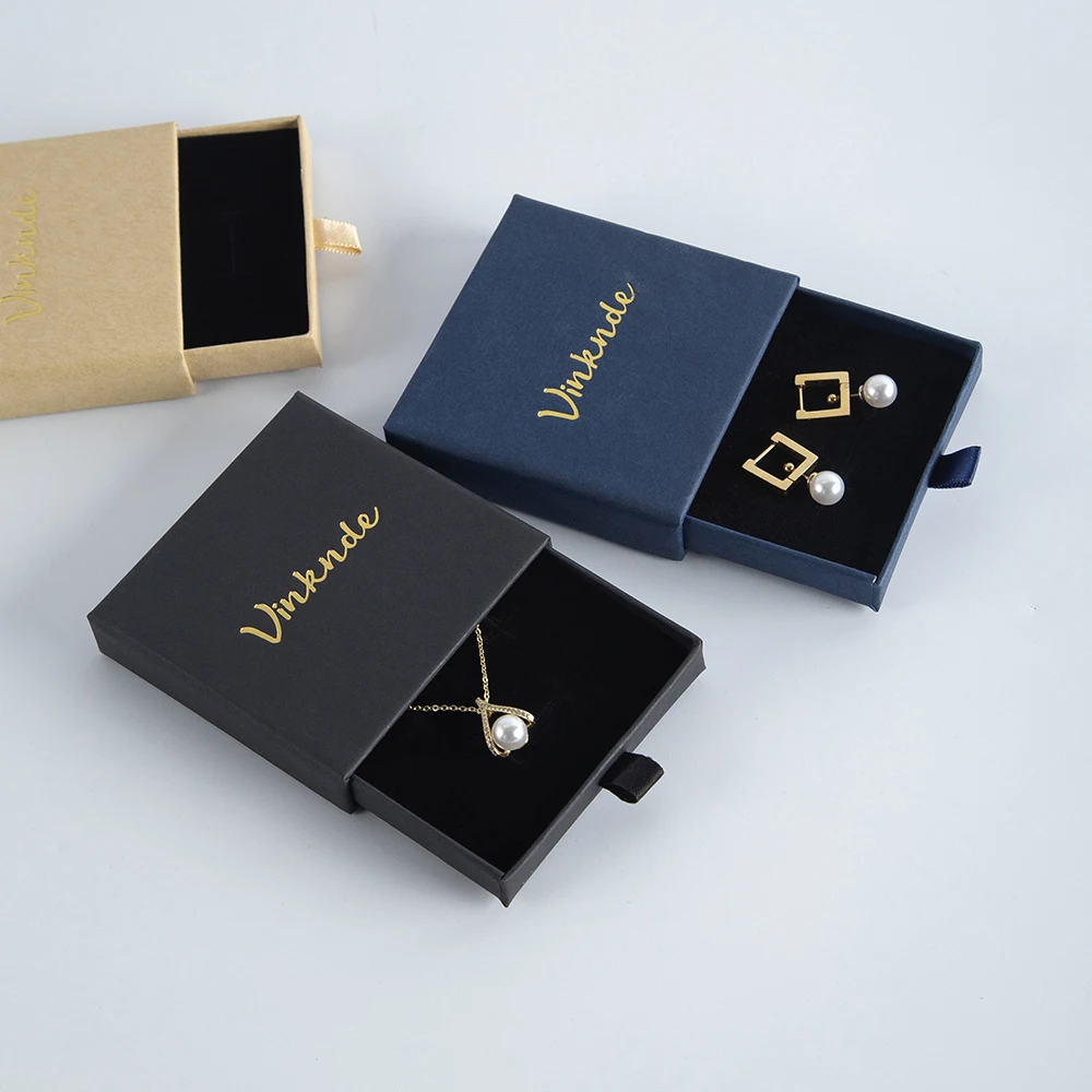 Caja de cartón personalizada para joyería, cajonera de cartón con logotipo personalizado elegante para anillo pequeño y collar, embalaje a granel, 50 piezas