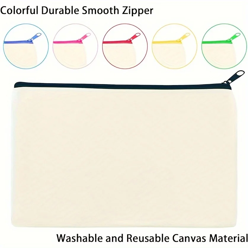 12-Pack Blank Canvas Zipper Pouch Bags, Fabric Pencil & Cosmetic Cases, DIY Craft Travel Pen Cases 4