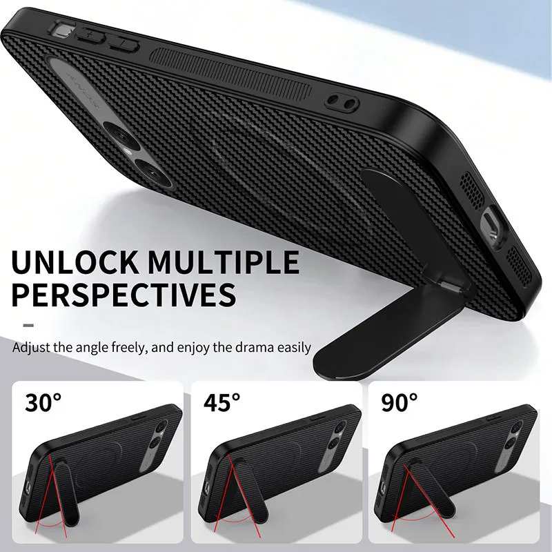Carbon Fiber Texture PU Leather Magnetic Case with Fold Bracket and Full Camera Protection