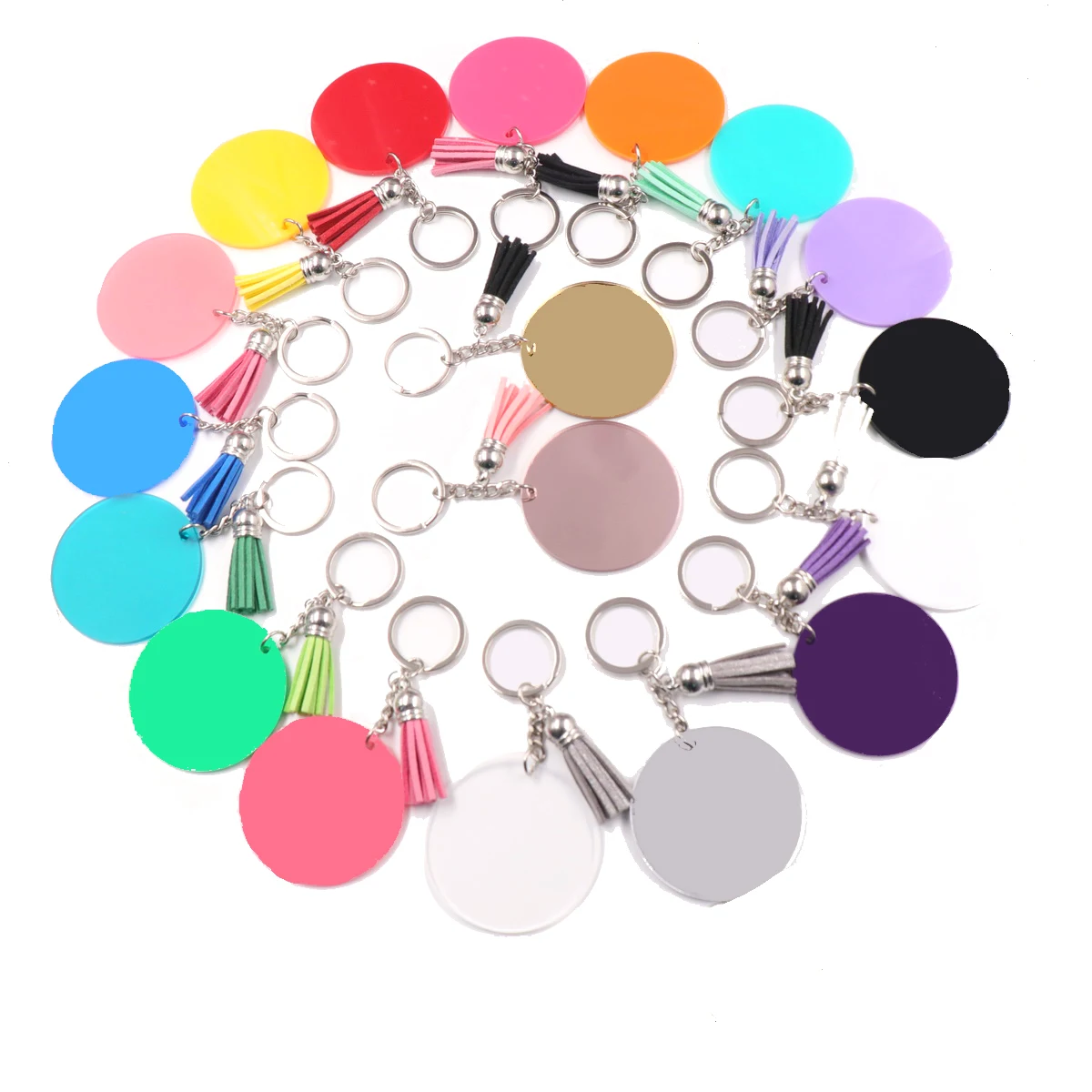 KH107550mmBlankAcrylicKeychainWithTasselCustomMonogramCircle