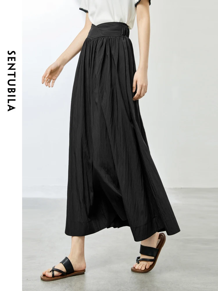 SENTUBILA Black A-line Maxi Skirt 2024 Spring Summer Fashion High Waist Solid Casual Loose Long Skirts Women Clothing 141Q53588
