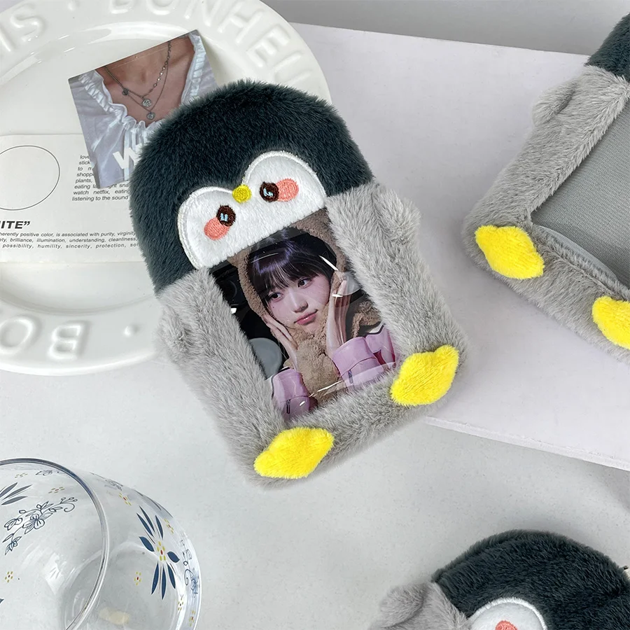 Cute Cartoon Penguin Plush Card Set Keychain Creative Storage Small Bag Card Holder Photo Display Sleeve Bag Pendant