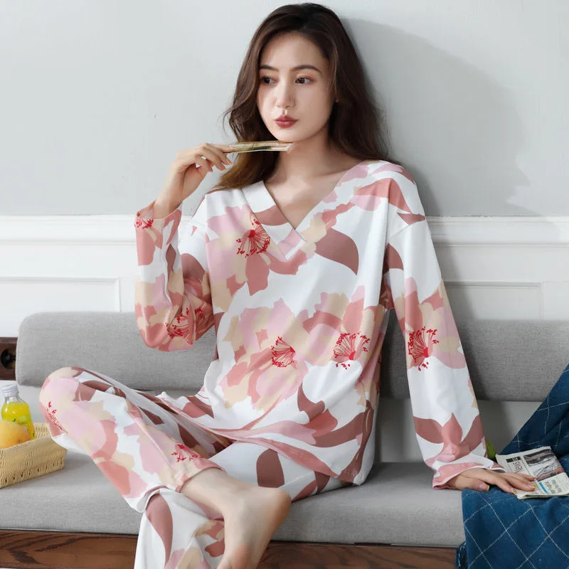 Large Bust 4XL Pajamas Sets For Women Pyjama Long Sleeve Cotton Sleepwear Female Winter Spring Pyjamas Home Clothes Homewear womens pyjama sets Pajama Sets