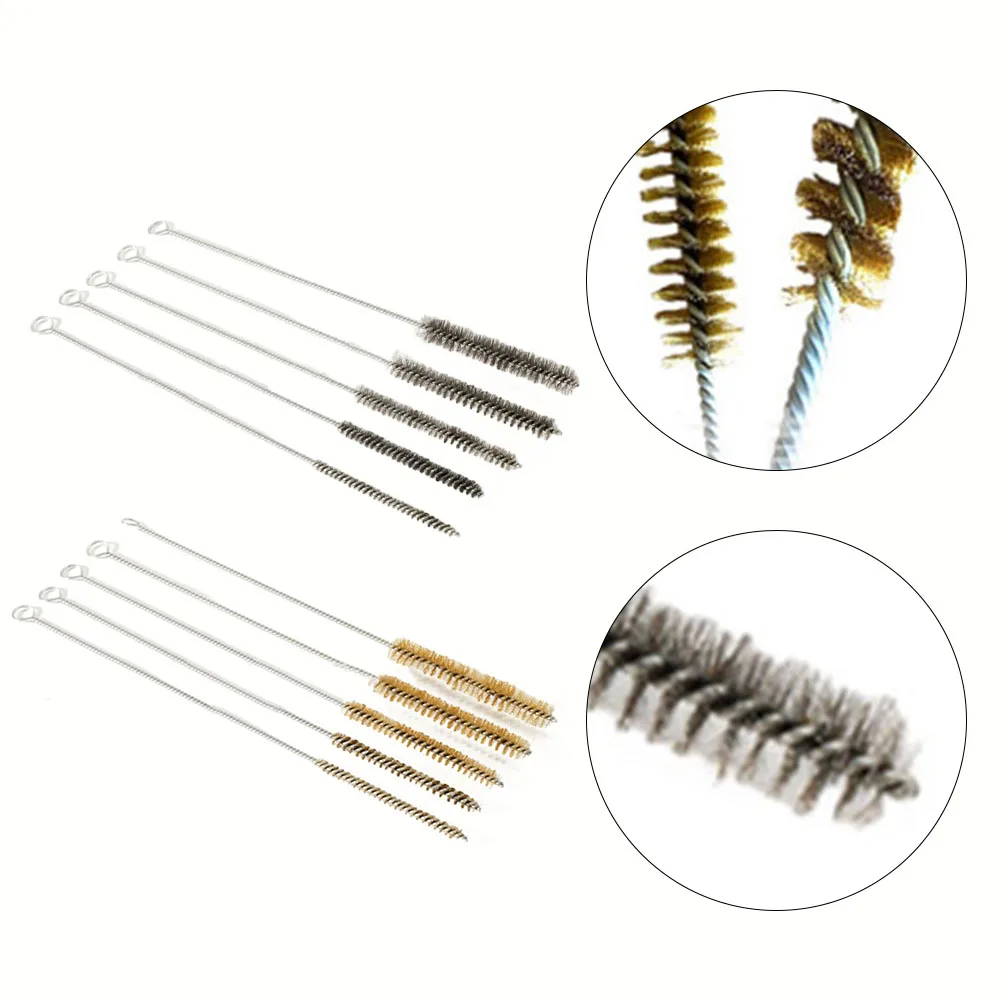 5/10pcs Cleaning Brushes Set Stainless Steel Brass Cylinder Wire Tube Pipe Cleaning Brush Paint Spray Guns Cleaning Brush 2