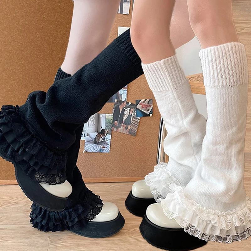 

Lolita Lace Leg Warmers Sweet Japanese Leg Over Knee Socks Winter Warm Knit Y2K Leg Covers Harajuku Boot Cuffs JK Lolita Sock