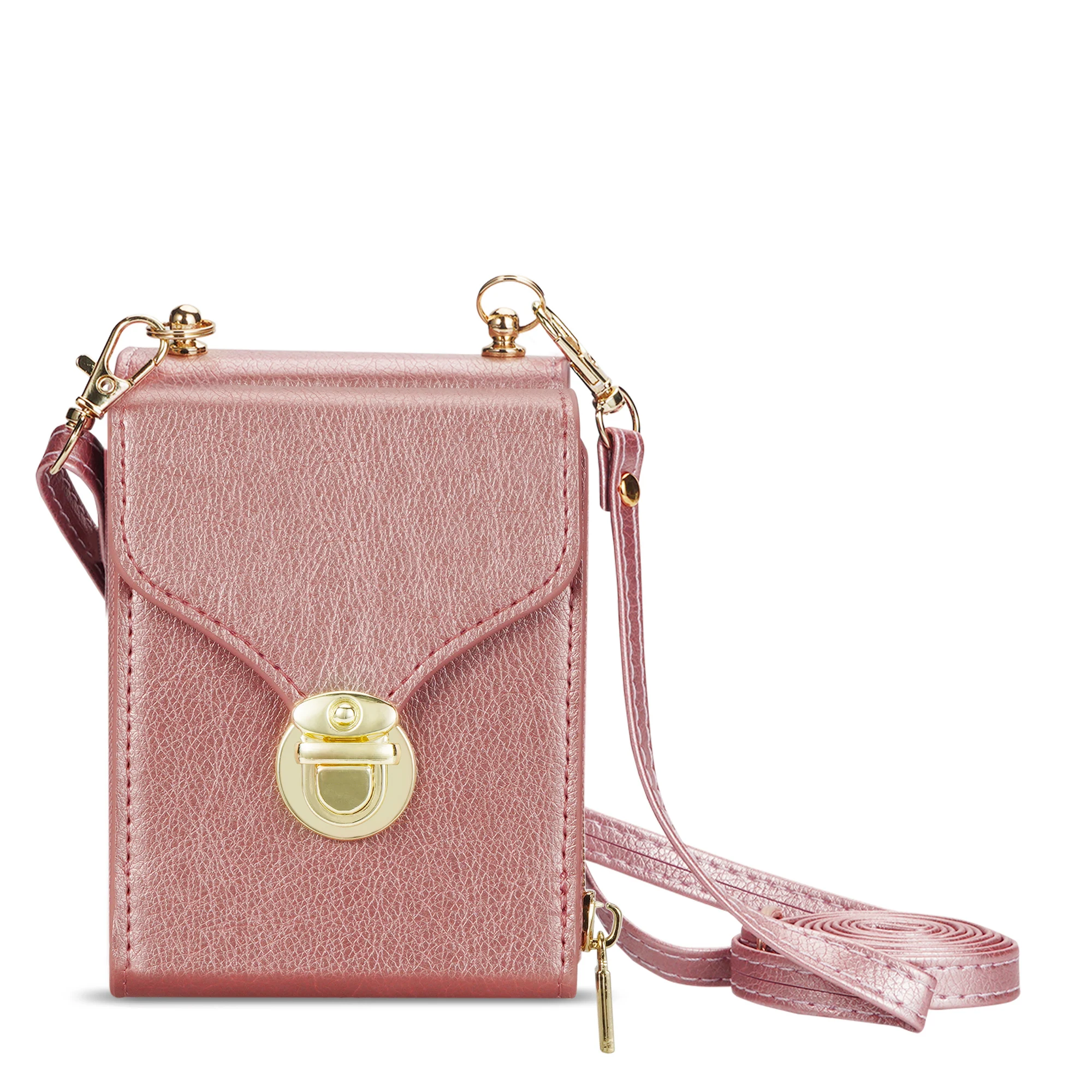 Elegant Crossbody Leather Wallet Case with Long Lanyard and Zipper Card Holder Purse Cover
