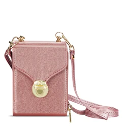 Elegant Crossbody Leather Wallet Case with Long Lanyard and Zipper Card Holder Purse Cover - Galaxy Z Flip 8 (Pink)