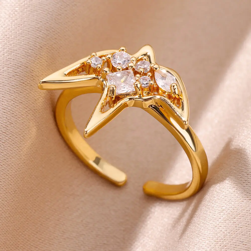 Geometric Zircon Swallow Ring for Women