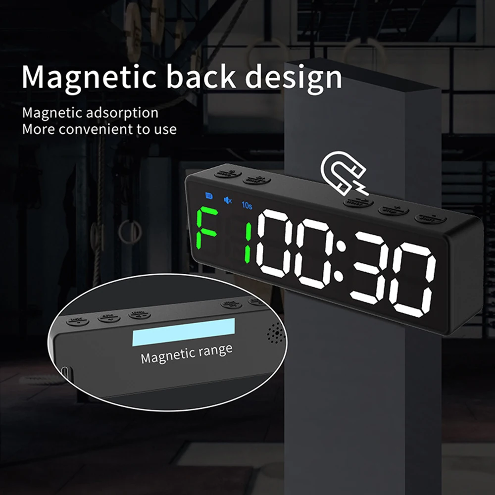 Portable Gym Timer Interval Timer Workout Fitness Clock Countdown/UP/Stopwatch Magnetic & USB Rechargable 4 Types 5