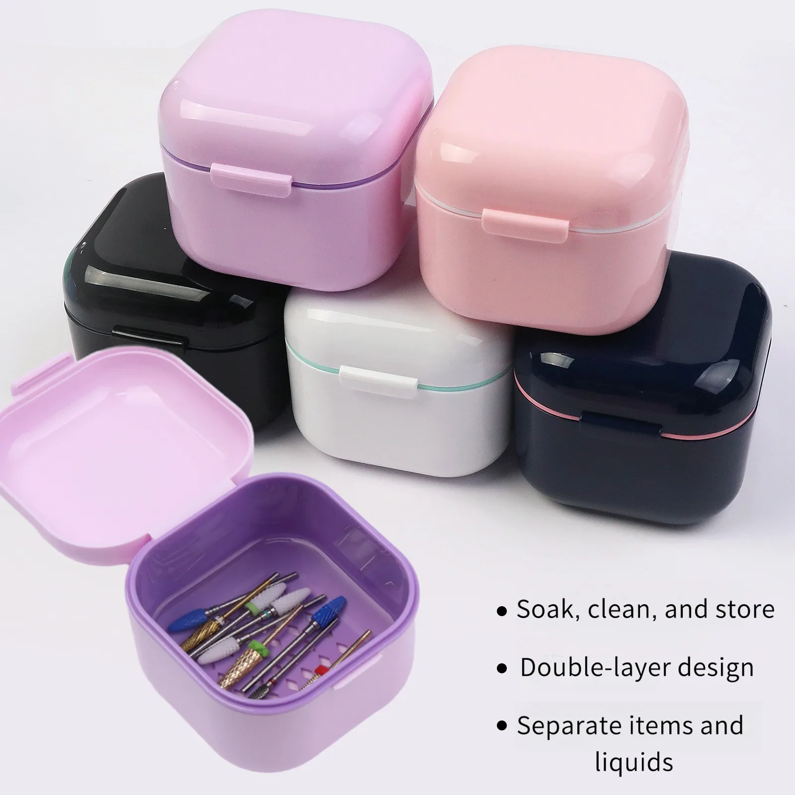 Contenitore Sterilizzatore per Strumenti per Unghie in Plastica, Contenitore per Pulizia e Disinfezione delle Punte per Trapano per Unghie con Cestello e Vassoio per Immersione, Custodia per Salone di Manicure - immagine 5