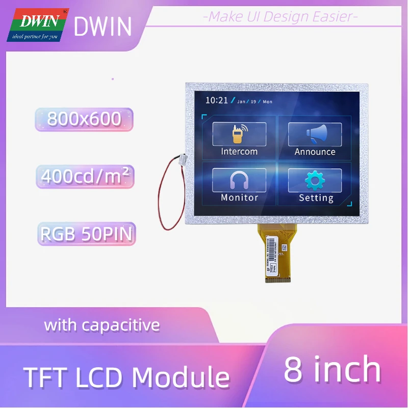 Dwin 8 Pollici 800X600 400 Bright Industrial Tn Tft Lcd 24Bit Rgb Ccetive Touch Screen Ln80600T080Ia4098