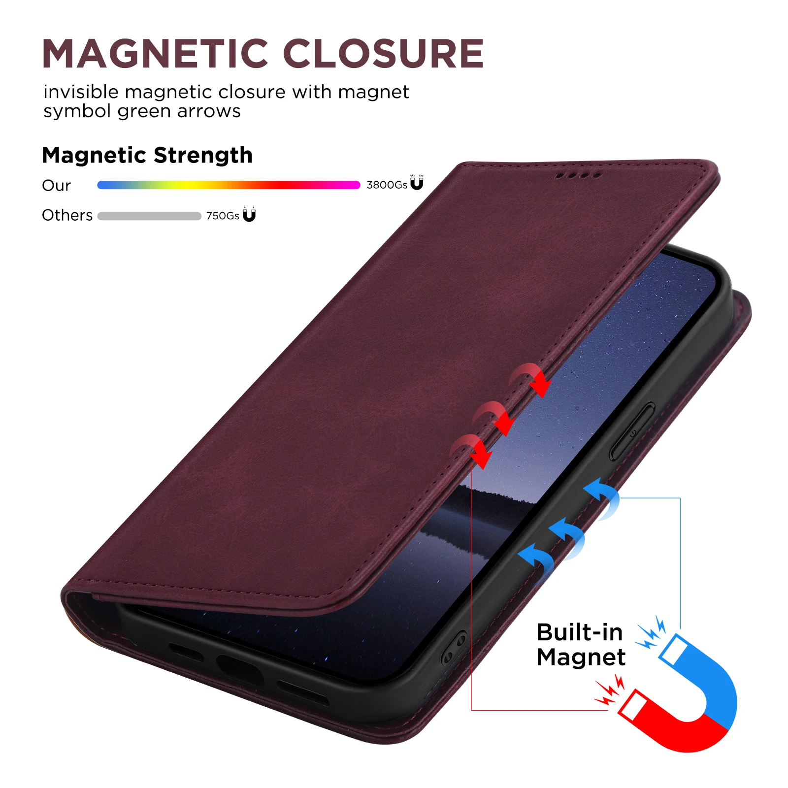 Premium PU Leather Wallet Phone Case with Magnetic Closure and Picture Frame Holder