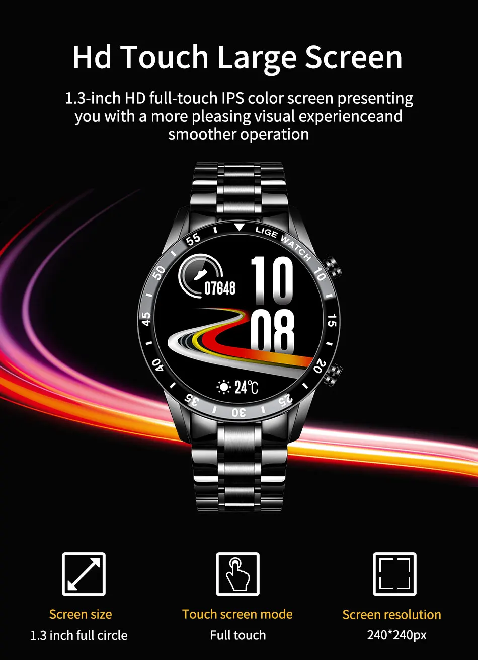 LIGE 2024 Smart Uhr Männer Voller Kreis Touchscreen Bluetooth Anruf Männer Smartwatch Wasserdichte Sport Aktivität Fitness Uhr + Box – Detail 6