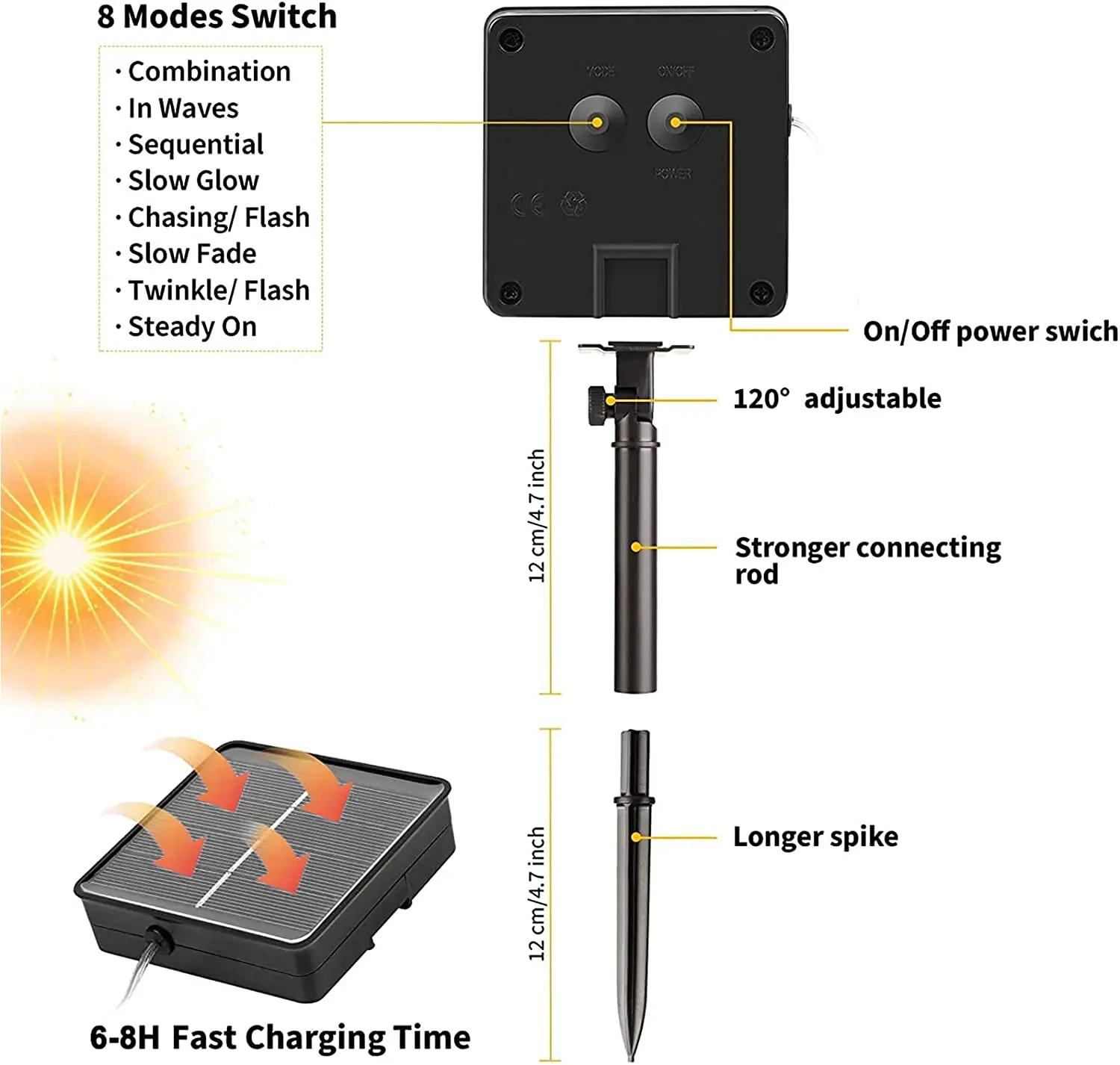 12m 100LED / 5M 50 LED solární laso víla světel vodotěsný outdoorové girlanda solární energie lampa vánoce pro sad dekorace