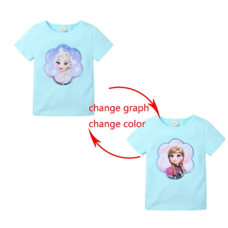 Children Baby Boy Girl Short Sleeve T-shirt Magic Sequin Reversible SuperHero Captain America Spiderman Anna Kid Clothes Top Tee children tshirts,children tops