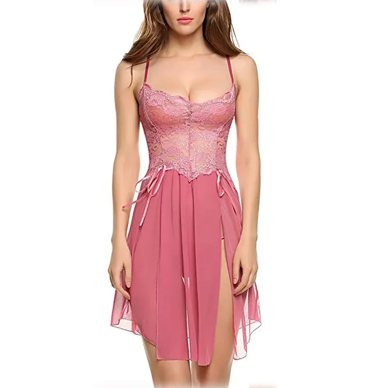 New Sexy Lace Women's Nightdress with Thong Suit Mesh Floral Pajamas Sexy Sling Nightdress Sexy Lingerie Pajamas