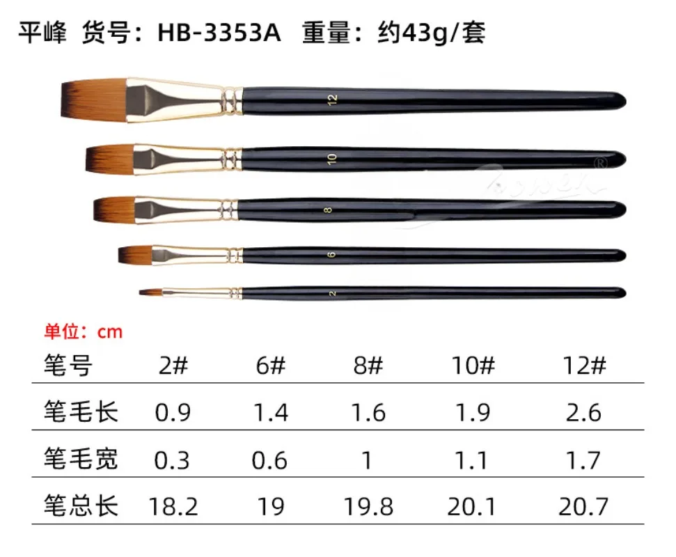 5pcs/Set Nylon Hair brush Brush Set Round Flat Brush Acrylic DIY Watercolor Pen Oil Paint  for Artists Painters Beginners 3