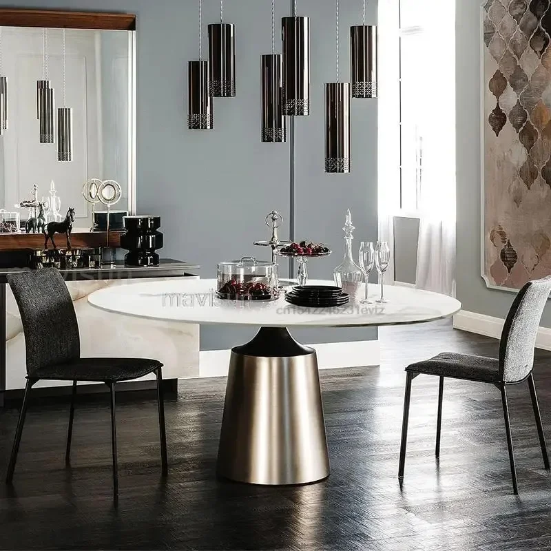 

Italian Dining Table Small Apartment Household Rock Slab Light Luxury Round Table Modern Minimalist Nordic Home Furniture