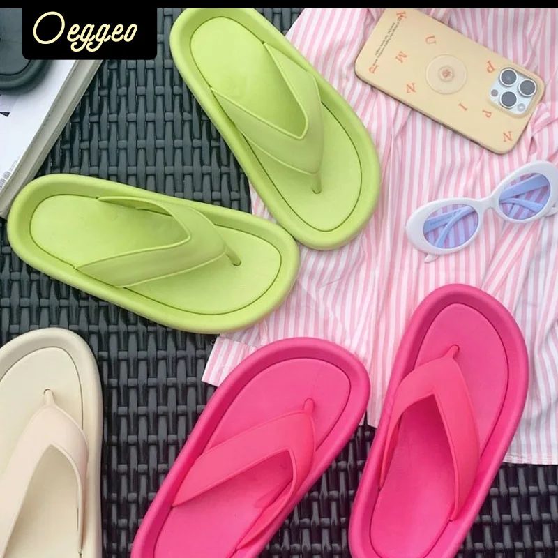 

oeggeo shop Women Broadband Flip-flops Thick bottomed flat bottomed slippers Female waterproof thick bottom Slippers