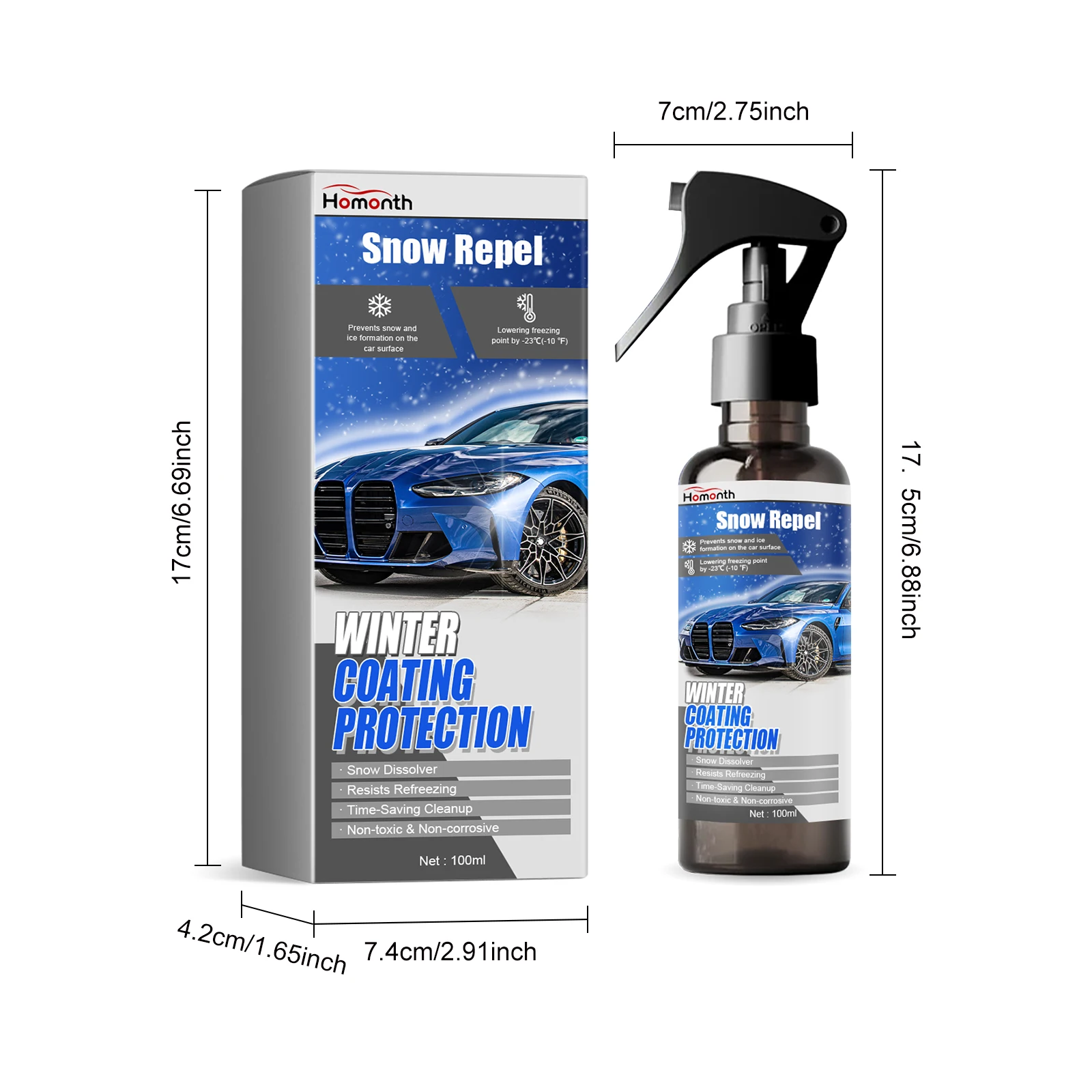 Windshield Ice Melt Spray Winter Coating Protection Defrosting Ice Snow Anti-coverage Auto Deicer Spray For Car Windows Mirrors