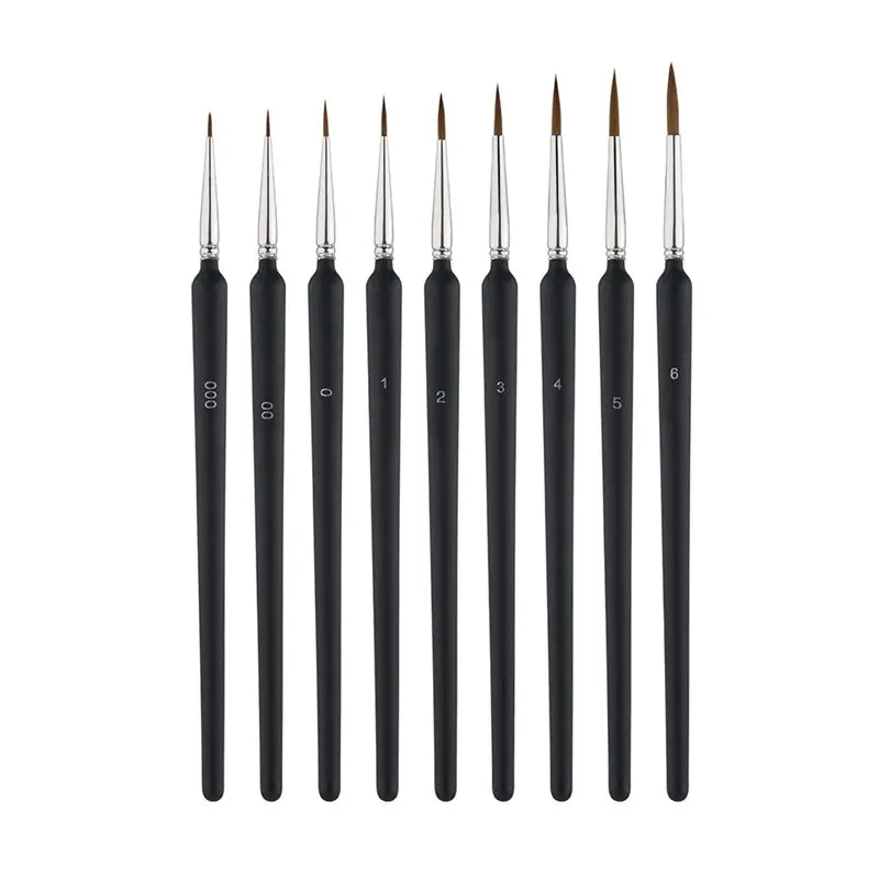 A23G 9Pcs 미세 디테일 페인트 브러시, 수채화 그림 아크릴 그림용 9가지 크기의 미니어처 디테일 페인트 브러시
