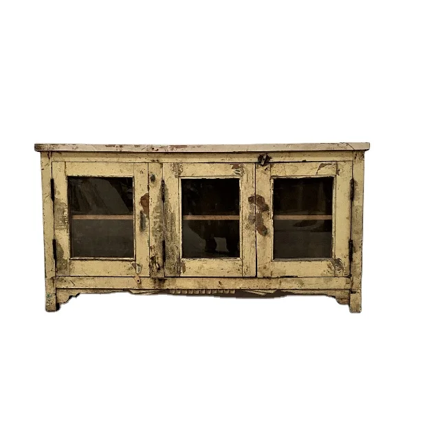 

Wooden Vintage Sideboard Luxury Black Antique Wood Style Time Packing Room Piece Furniture Multilayer Solid Wood Glass Door