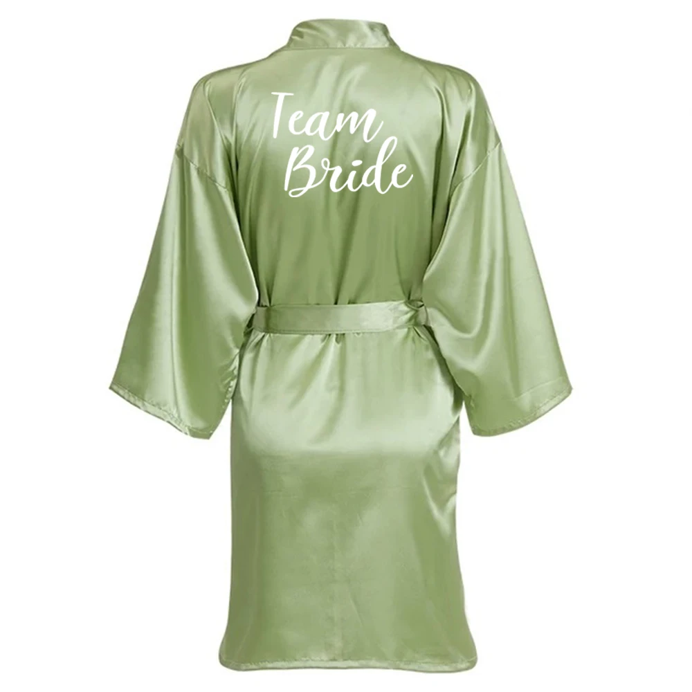 Sage Green Satin Kimono with Team Bride Embroidery