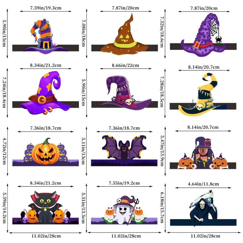 6pcs Halloween Party Decoration Party Hat Witch Hat Party Play Pumpkin Bat Ghost Crown Hat Halloween Decoration