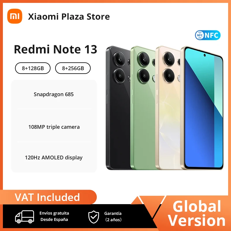 Xiaomi Redmi Note 13 4G Telefonos Inteligentes Nfc 120Hz Fhd + Amoled Display 108Mp Fotocamera 33W Ricarica Versione 5000Mah