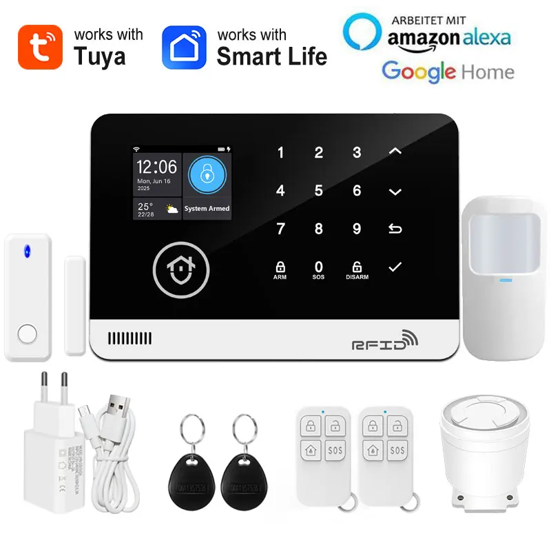 מערכת אזעקה לבית חכמה Tuya Smart WiFi GSM - מקלדת מגע RFID APP שליטה אלחוטית נגד גניבה עם נפח מתכוונן