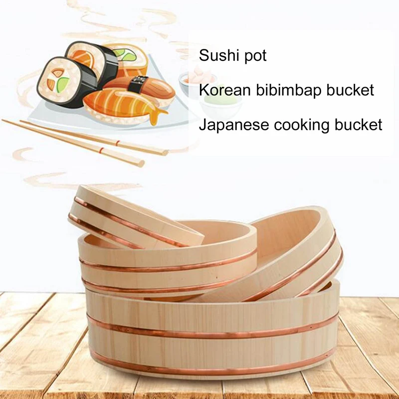 Cuisine Sushi Bucket White Pine Wooden Korean Bibimbap Bucket Sushi Bowl Japanese Cuisine Wooden wooden food bucket