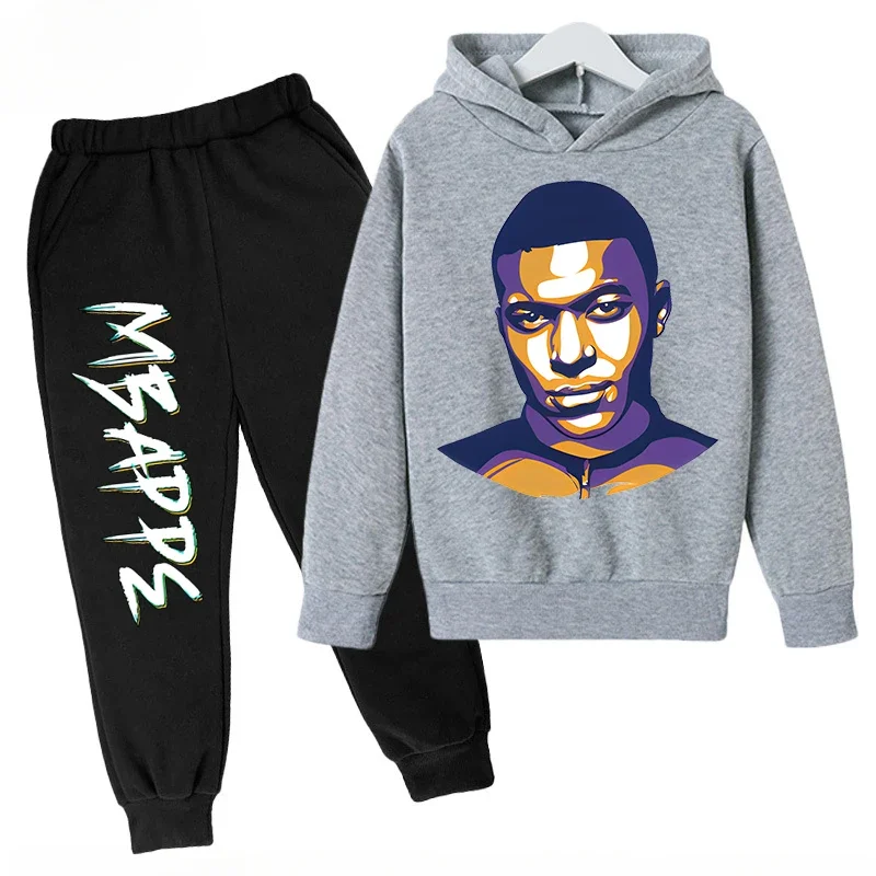 thumbnail image 1 of Ropa para niños Conjunto de sudadera con capucha para niños y pantalones de sudadera Conjunto deportivo de 2 piezas para niños y niñas Ropa estampada de Mbappé, 1 of 5