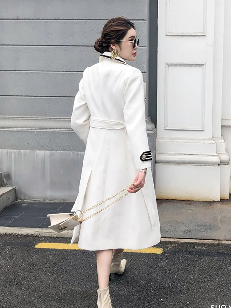 Winter Double Breasted Black Long Woolen Coats Women Thicken