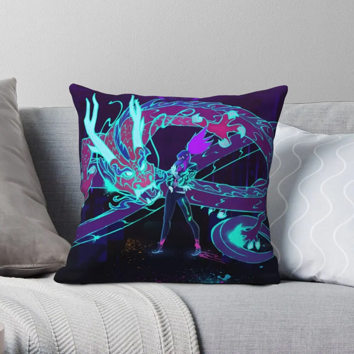 

KDA Akali Square Pillowcase Polyester Linen Velvet Creative Zip Decorative Throw Pillow Case Bed Cushion Case 45x45