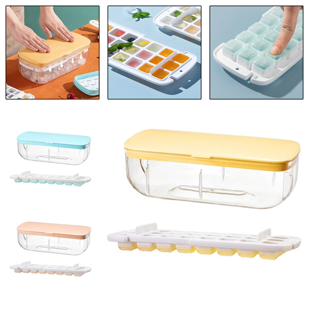 

Press Type Ice Tray Making Mold Silicone Creative Storage Box Lid Trays Bar Kitchen Square Cubic Container Set