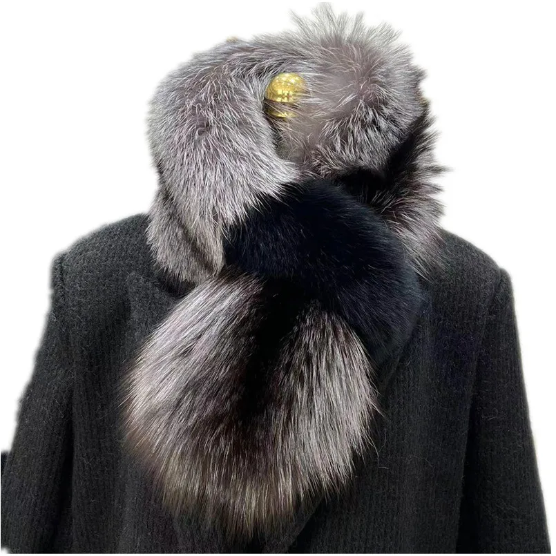 

Fluffy Women Real Fox Fur Scarf Luxury Winter Girl Female Brand New Scarves Shawl Ring