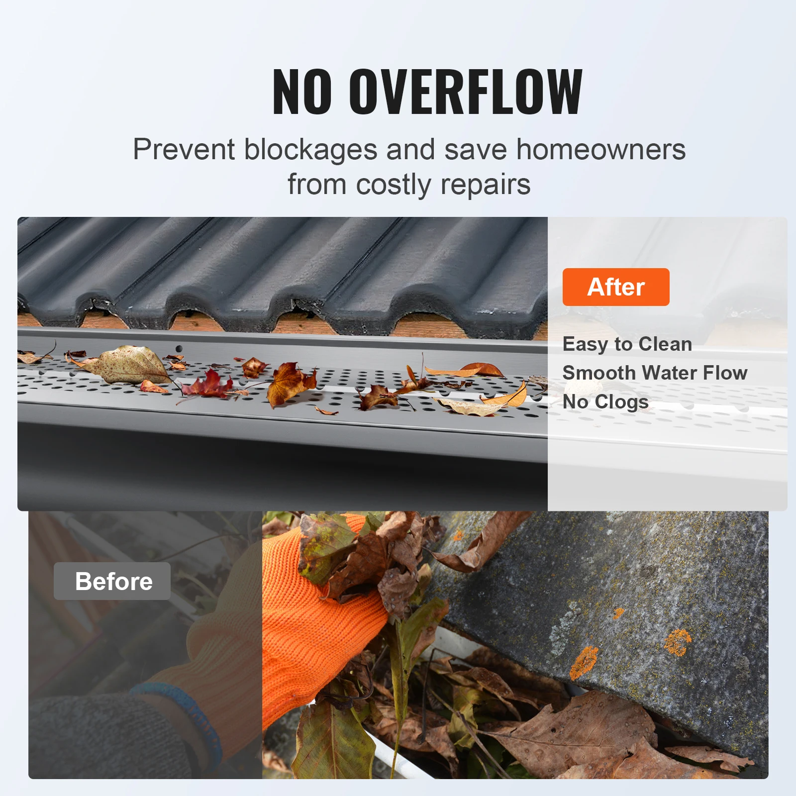 VEVOR Gutter Guard 5/6in Aluminum Leaf Filter DIY Gutter Cover 13/26/52 PCS Raptor Guards Fits Any Roof or Type gutter leaf guard
